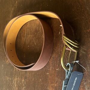 Melrose and Market Brown Leather Belt with Gold Buckle